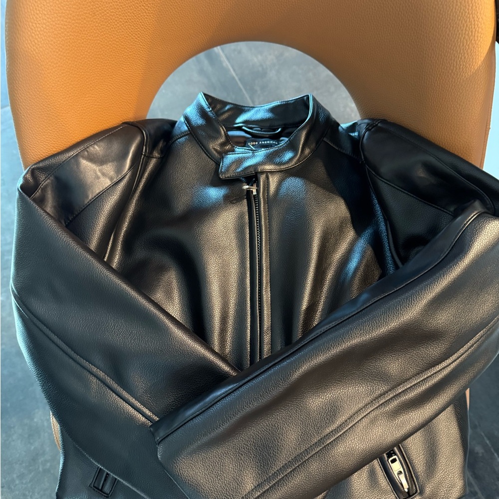 Good American Black faux leather moto crop  jacket 
New with tags